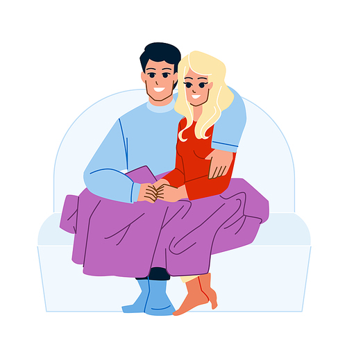 couple watching tv vector. home television, sofa man woman, couch movie couple watching tv character. people flat cartoon illustration