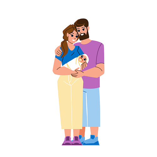 couple with baby vector. happy family, mother father parent, young kid newborn couple with baby character. people flat cartoon illustration