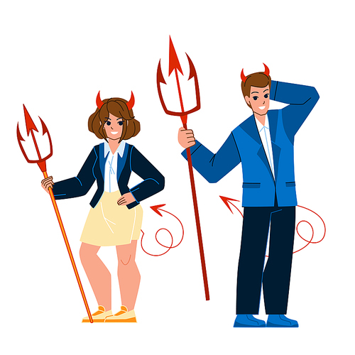 couple with umbrella vector. evil person, bad man woman, demon horror, mystery hell couple with umbrella character. people flat cartoon illustration
