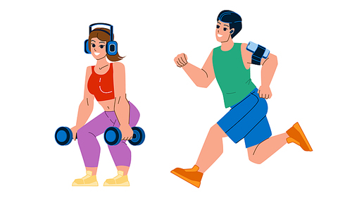 sport music vector. lifestyle workout, exercise people, athlete training sport music character. people flat cartoon illustration