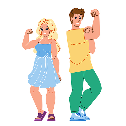 strong people vector. man woman power, strong person, health muscle strong people character. people flat cartoon illustration