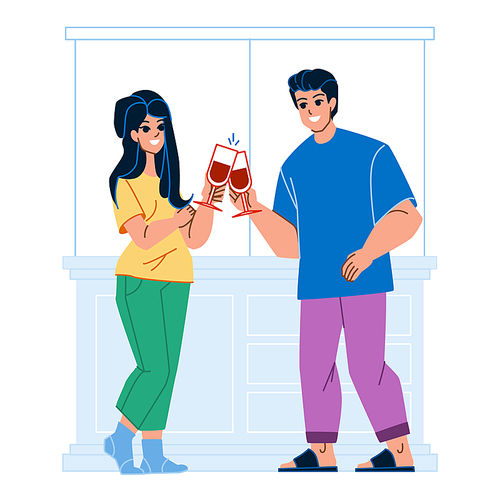 wine home vector. drink glass people, man woman table, alcohol couple wine home character. people flat cartoon illustration