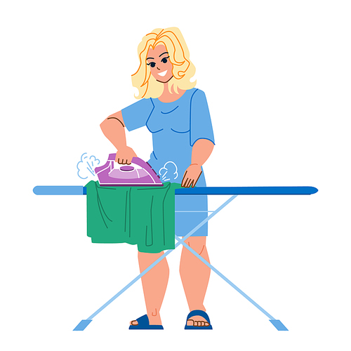 woman iron vector. laundry home, household board, clean clothes woman iron character. people flat cartoon illustration