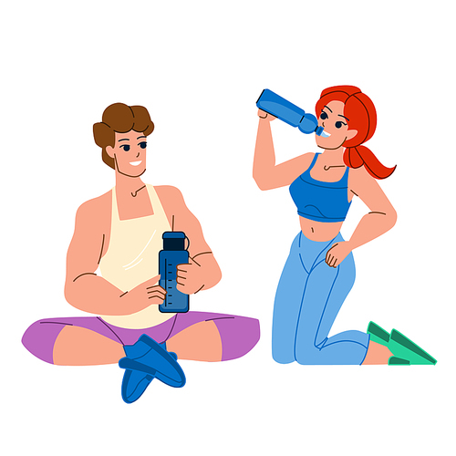 couple gym vector. workout man, woman, fit, training healthy, sport exercise, body young athlete couple gym character. people flat cartoon illustration