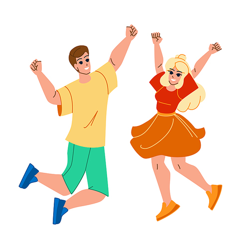 couple jumping vector. happy man woman, jump young, joy together, fun family, girl love, two excited friends couple jumping character. people flat cartoon illustration