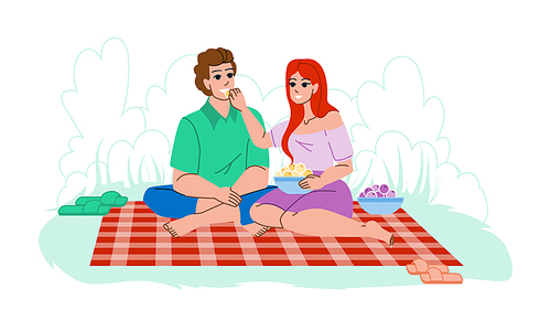 couple picnic vector. love happy, young summer, romantic nature, woman man family, happiness female, food couple picnic character. people flat cartoon illustration