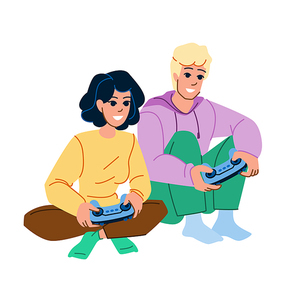 couple playing vector. fun man, happy woman, young home, play game, lifestyle leisure, love boyfriend couple playing character. people flat cartoon illustration
