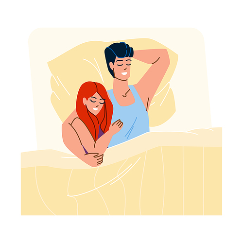 couple sleeping vector. bed man, woman happy, bedroom young, family lifestyle, wife husband, home together couple sleeping character. people flat cartoon illustration