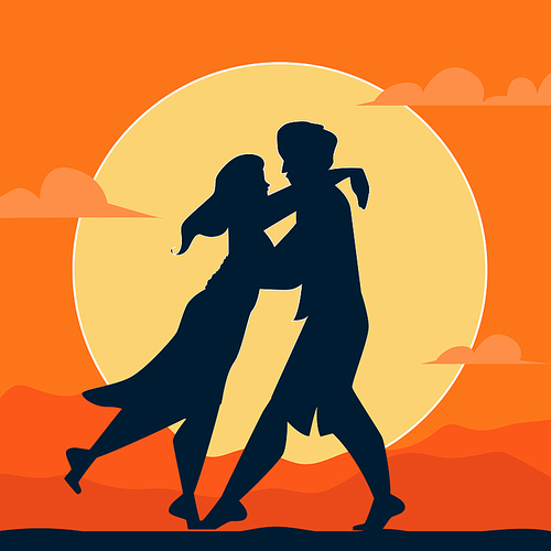 couple sunset vector. love man, woman happy, romance beach, romantic summer, together two silhouette couple sunset character. people flat cartoon illustration