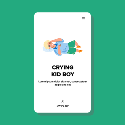 Frustrated Crying Kid Boy Laying On Floor Vector. Small Crying Kid Boy Wanting Toy In Store, Childhood Trouble And Problem. Offended Character Child Cry On Flooring Web Flat Cartoon Illustration