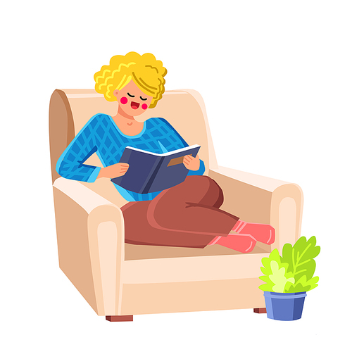 woman book vector. happy person, relax lifestyle, comfort calm student woman book character. people flat cartoon illustration