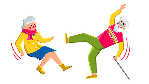 falling old people vector. person fall, senior down, floor disabled, woman pain, home grandmother elderly falling old people character. people flat cartoon illustration