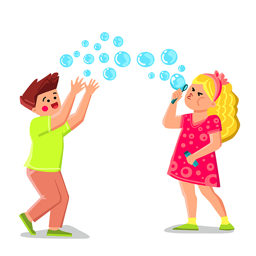 kid soap bubbles vector. child summer, happy park, gir, play, fun little, spring bubble, blowing family kid soap bubbles character. people flat cartoon illustration