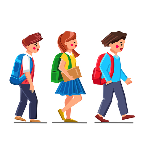 kid walk to school vector. backpack child, girl back, boy elementary bag, happy little young lifestyle, student kid walk to school character. people flat cartoon illustration