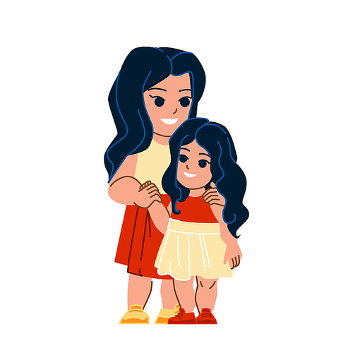 girl sister vector. happy young family, woman love, fun lifestyle, beautiful portrait, child smile happiness girl sister character. people flat cartoon illustration