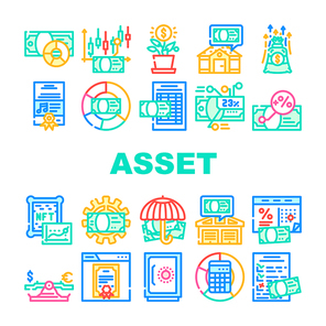 asset management digital business icons set vector. finance technology, data financial money, investment fund, wealth system company asset management digital business color line illustrations