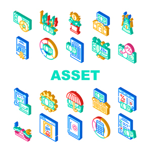asset management digital business icons set vector. finance technology, data financial money, investment fund, wealth system company asset management digital business isometric sign illustrations
