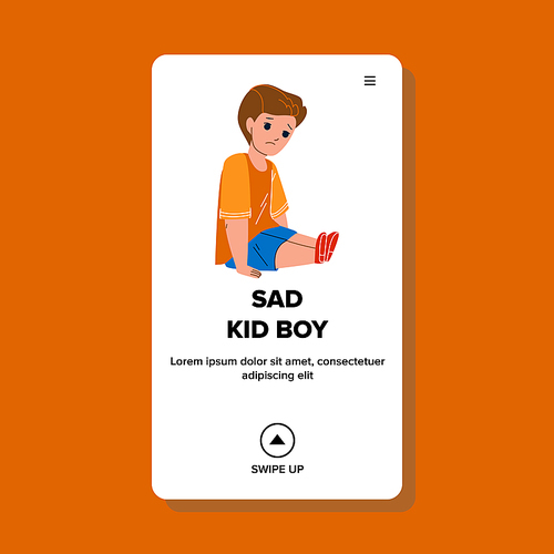 Sad Kid Boy Sitting On Floor And Crying Vector. Sad Kid Boy Worry Problem With Friend Or Parent And Cry In Room. Sadness Character Child Scared Home Alone Web Flat Cartoon Illustration