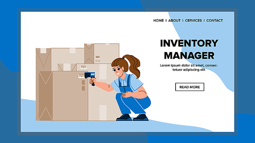 inventory manager vector. business industry, warehouse distribution, technology factory, storage stock delivery inventory manager character. people flat cartoon illustration