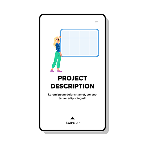 project description vector. business professional, work office, corporate investment, job project, team project description character. people flat cartoon illustration