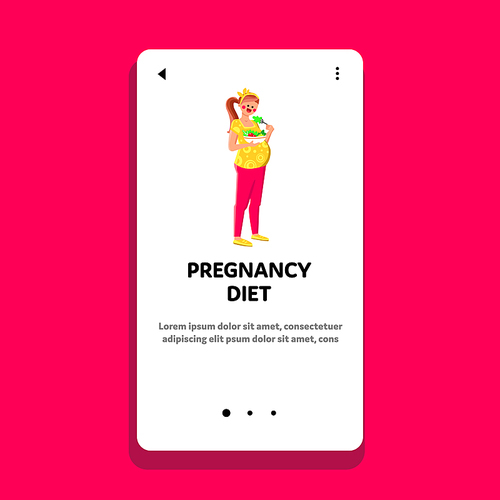 pregnancy diet vector. healthy woman, nutrition food, mother eat pregnancy diet web flat cartoon illustration