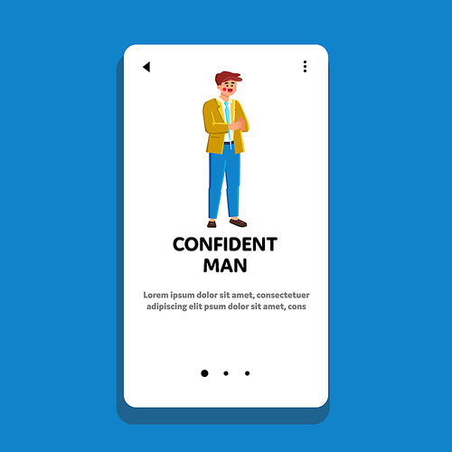 confident man vector. business people, young portrait, happy male confident man web flat cartoon illustration