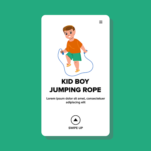 Kid Boy Jumping Rope Exercise On Playground Vector. Little Preschooler Child Jumping Rope. Character Offspring Athlete Training Sport Fitness Activity Web Flat Cartoon Illustration