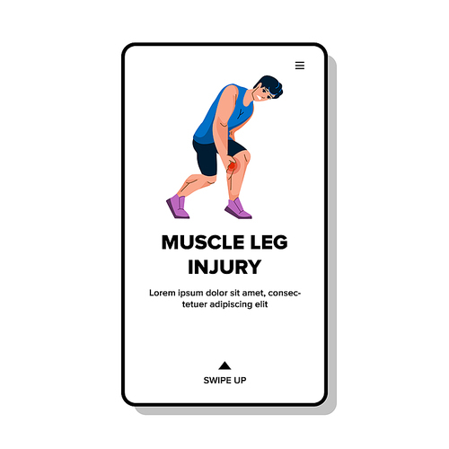 muscle leg injury vector. sport cramp pain, ache hurt, knee sore, strain accident muscle leg injury character. people flat cartoon illustration