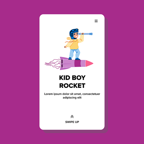 kid boy rocket vector. child dream, future play, happy success, fun astronaut kid boy rocket character. people flat cartoon illustration