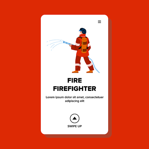 fire firefighter vector. fireman rescue, action, mask fire firefighter character. people flat cartoon illustration