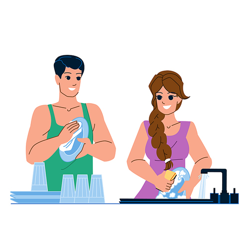 couple doing homework vector. woman happy, young man, education family, adult father, happiness casual couple doing homework character. people flat cartoon illustration