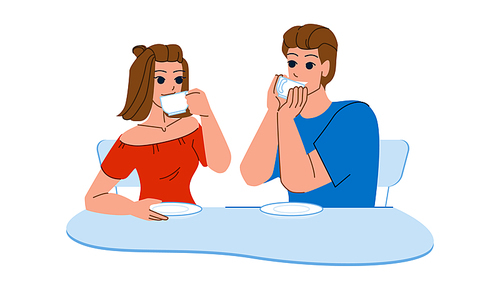 couple drinking coffee vector. man drink, woman happy, love young home, family lifestyle, together breakfast couple drinking coffee character. people flat cartoon illustration