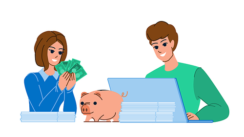 couple finance vector. woman man laptop, home young budget, happy money, family tax computer couple finance character. people flat cartoon illustration