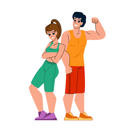 couple fitness vector. fit man workout, woman sport, healthy lifestyle, female gym, training male exercise couple fitness character. people flat cartoon illustration