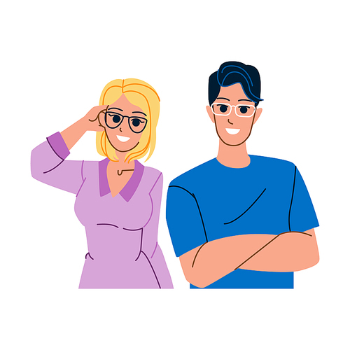 couple glasses vector. woman happy, man young love, portrait girl, smile lifestyle, male fashion eyewear couple glasses character. people flat cartoon illustration