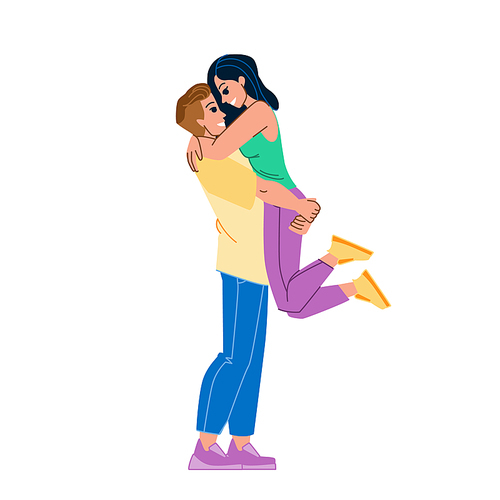 couple hugging vector. love man, hug happy woman, romantic people, young romance, home together couple hugging character. people flat cartoon illustration