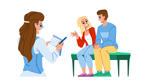 couple therapy vector. psychologist family, marriage psychotherapy, relationship therapist, woman man psychology couple therapy character. people flat cartoon illustration