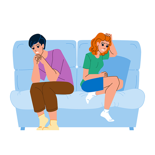 couple unhappy vector. woman man relationship, young problem, sad home, upset divorce, argument husband couple unhappy character. people flat cartoon illustration