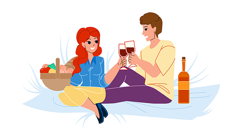 couple wine vector. love man drink, young woman, happy romantic dinner, two date glass, romance couple wine character. people flat cartoon illustration