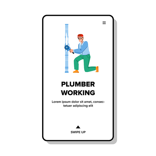 plumber working vector. home repair, handyman worker, pipe plumbing service plumber working character. people flat cartoon illustration