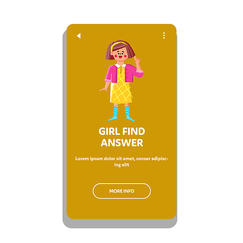 Girl Find Answer On Difficult Question Vector. Happy Girl Find Answer For Resolve Problem And Emotional Gesturing. Expressive Character Lady Child Finding Solution Web Flat Cartoon Illustration
