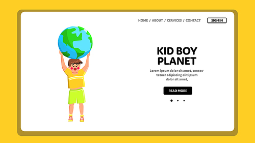 kid boy planet vector. earth environment, green science, nature globe kid boy planet web flat cartoon illustration
