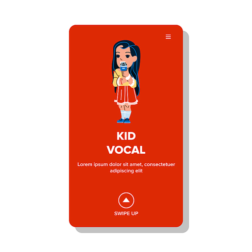 Kid Vocal Practicing In Musician School Vector. Little Preschool Girl Performing Vocal On Music Lesson, Singing In Microphone. Character Song Performance Web Flat Cartoon Illustration