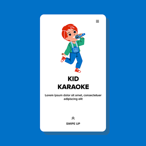 In Kid Karaoke Performing Song Little Boy Vector. Small Preschooler Child Singing In Kid Karaoke. Happiness Character Enjoyment And Relaxation On Children Party Web Flat Cartoon Illustration