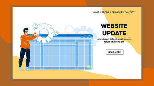 Website update software system. computer maintenance. new web app. site technology character web flat cartoon illustration