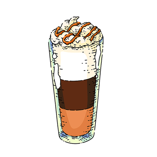 coffee glass sketch hand drawn vector cafe cup, hot drink, cold milk foam vintage color line illustration