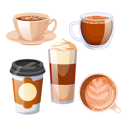 coffee cafe cup set cartoon. drink art, hot mug, espresso food coffee cafe cup vector illustration