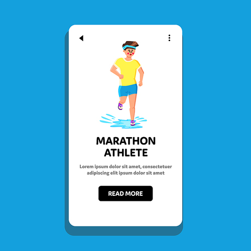 Marathon Athlete Young Man Run In Rainy Day Vector. Marathon Athlete Wearing Sportive Clothing Running Distance. Character Boy Sportsman Sport Fitness Activity Web Flat Cartoon Illustration