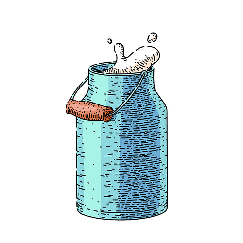 milk can hand drawn vector. metal container, old jar, vintage jug, farm bucket, dairy milk can sketch. isolated color illustration