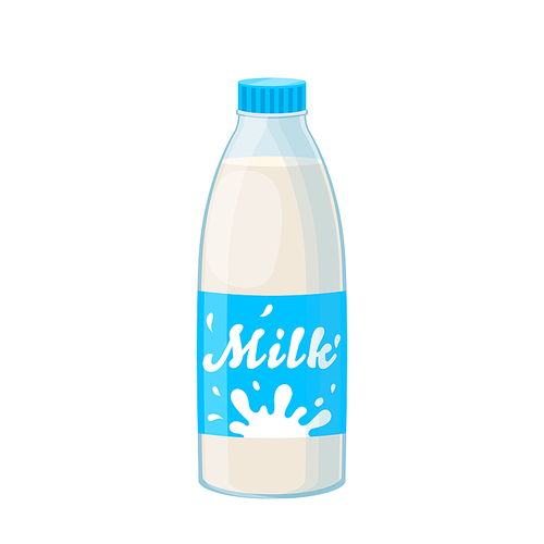 milk bottle cartoon vector. glass fresh, dairy cow, organic full farm product milk bottle vector illustration
